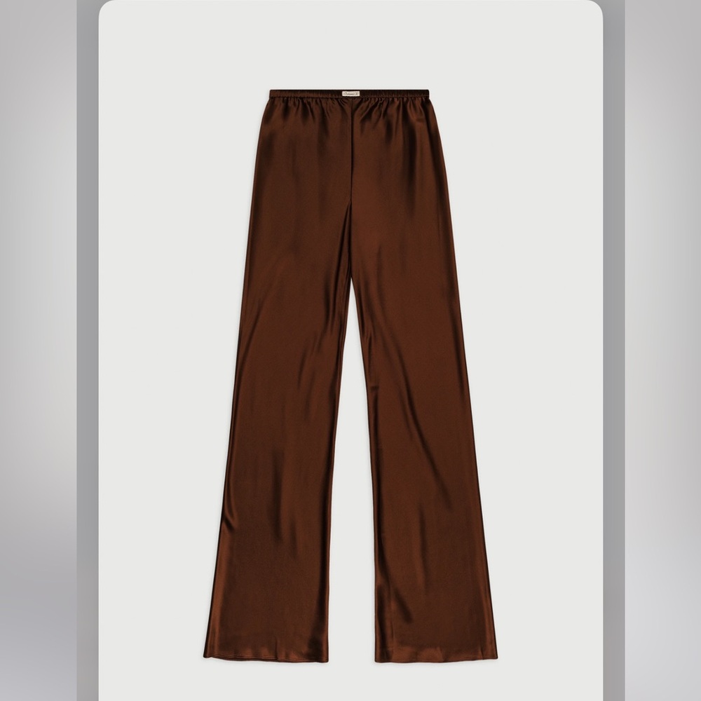 Comme Si Elegant Brown Wide-Leg Silk Bias Cut Pants